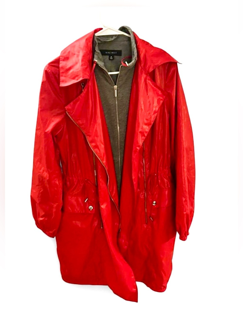 Nine West Cherry Red Water Proof Tranchcoat, Lightweight, Women Size M
